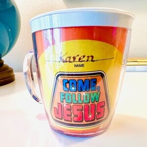 Vintage 1982 Karen Jesus Loving Mug, One of A Kind, Orange, Made in USA